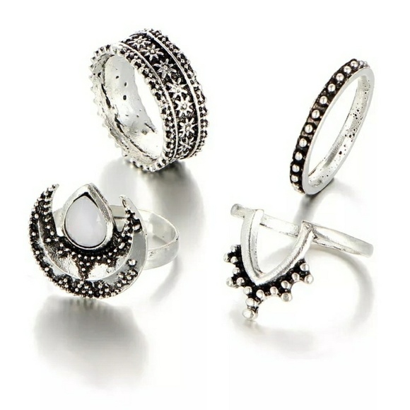 Jewelry - 4pcs/Set Silver Boho Beach Midi Punk Ring Set
